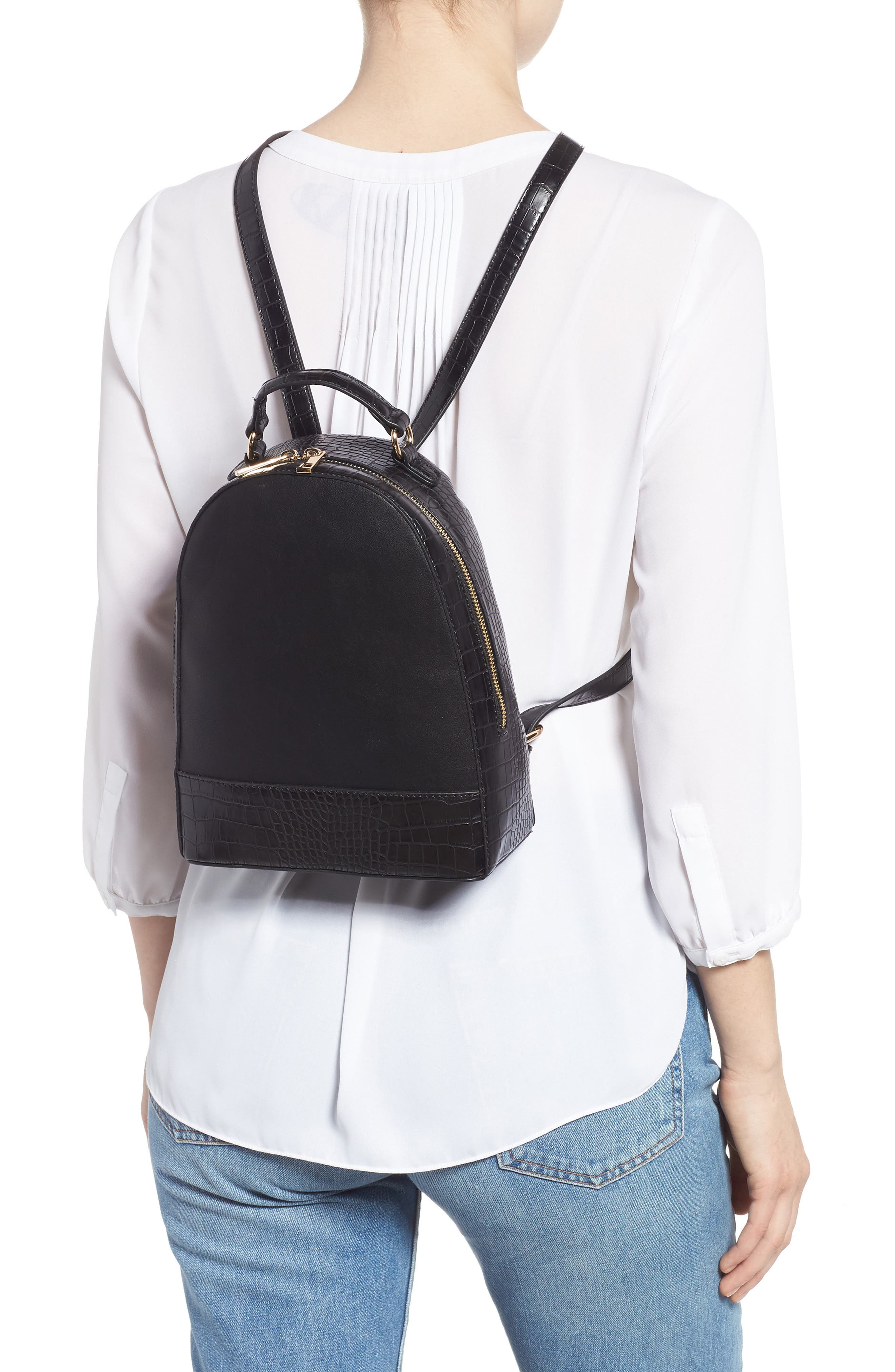 Sole Society Jamya Croc Embossed Faux Leather Backpack, Alternate, color, 