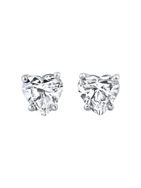 2Ct TW Heart Shape Diamond Studs Lab Grown 14k Gold