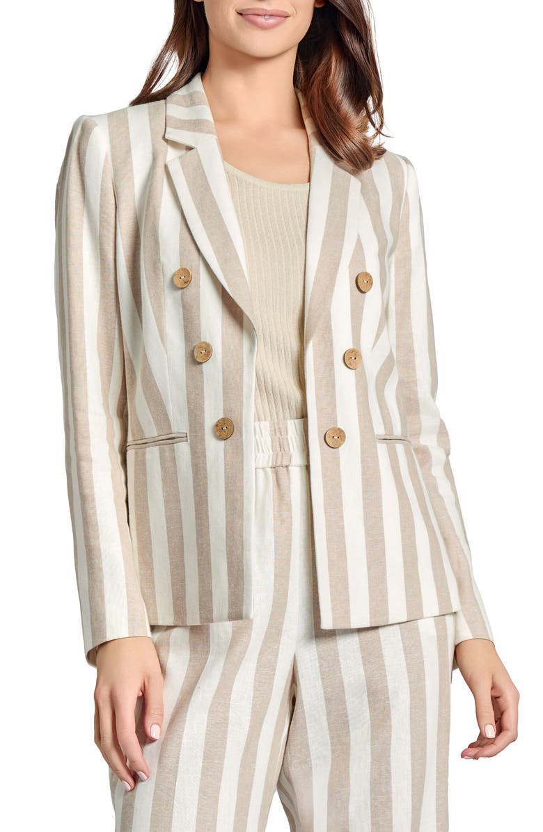 Jones New York Stripe Linen Blend Faux Double Breasted Jacket, Main, color,