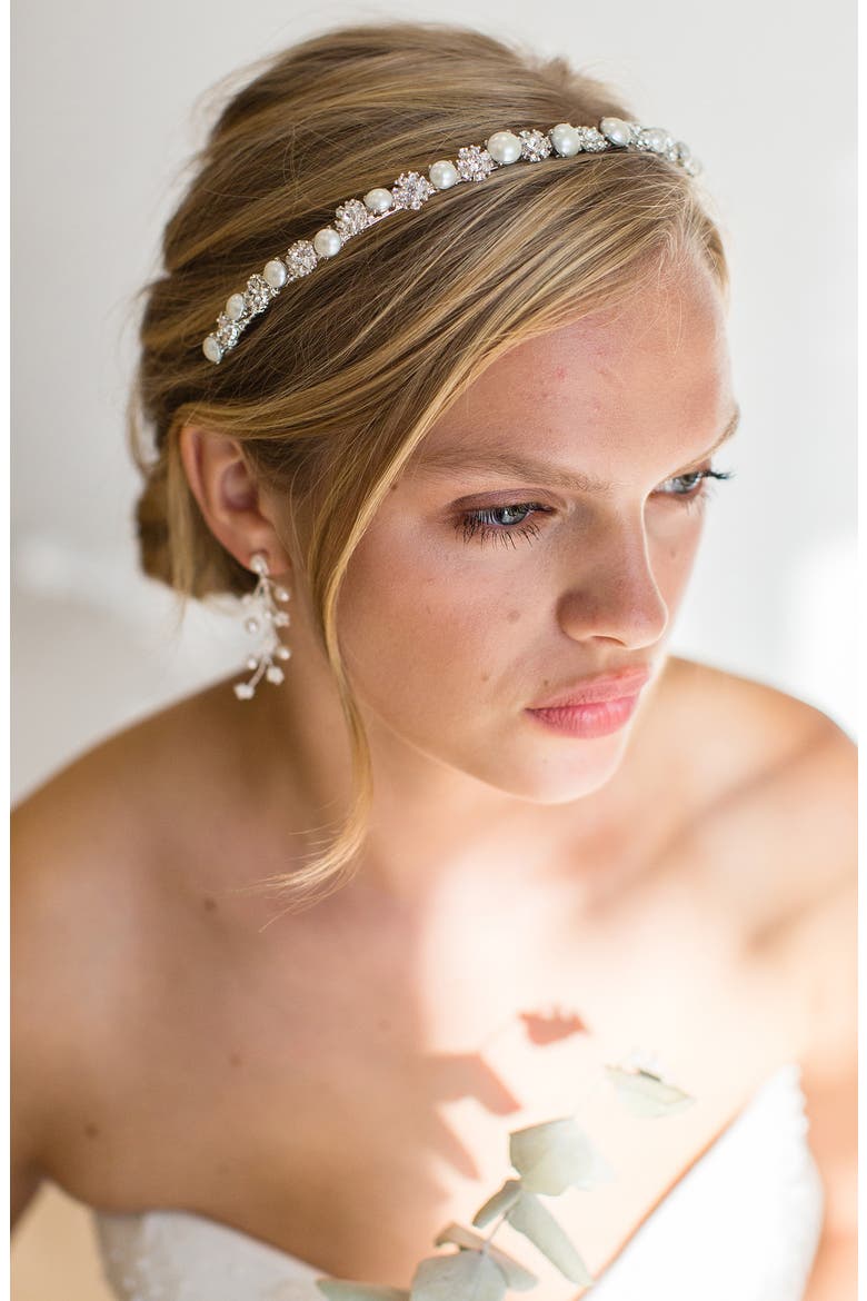 Parthena Crystal & Imitation Pearl Crown (Nordstrom Exclusive), Alternate, color, SILVER