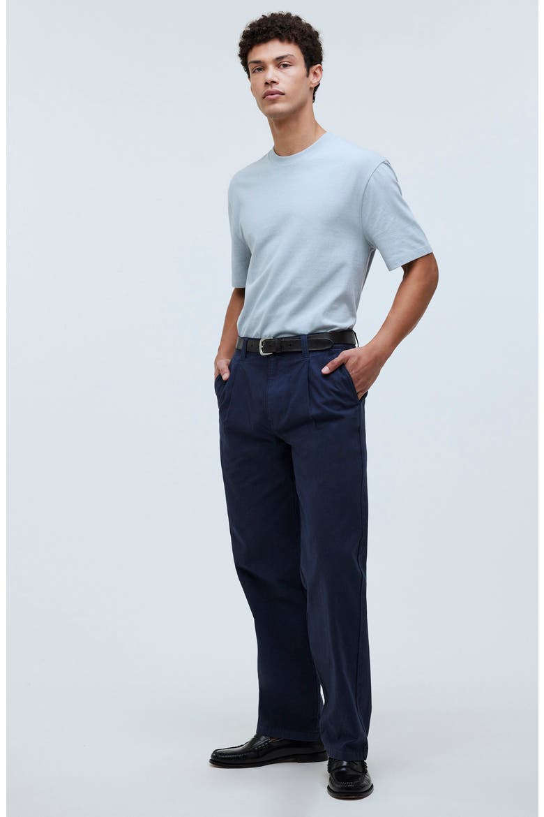 Pleated Relaxed Straight Leg Cotton & Hemp Pants, Alternate, color, AFTER MIDNIGHT