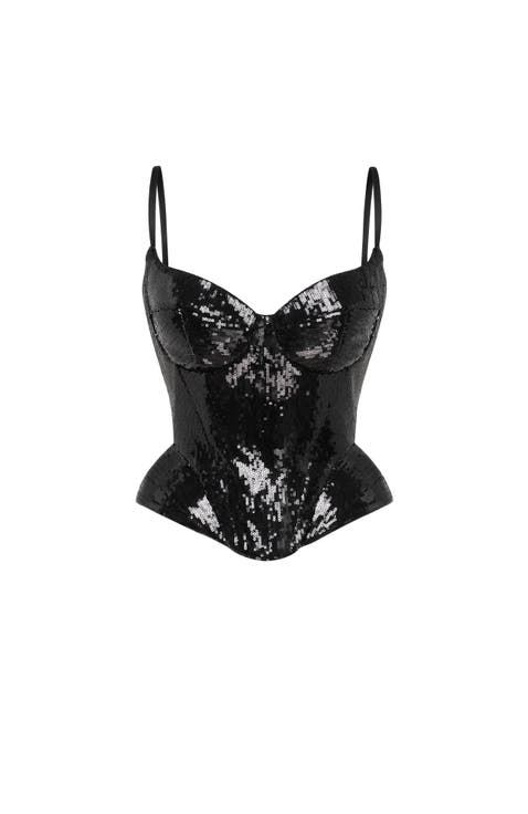 Sensational spaghetti straps sequined corset