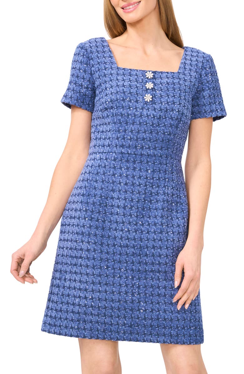 CeCe Sequin Tweed Minidress, Alternate, color, 