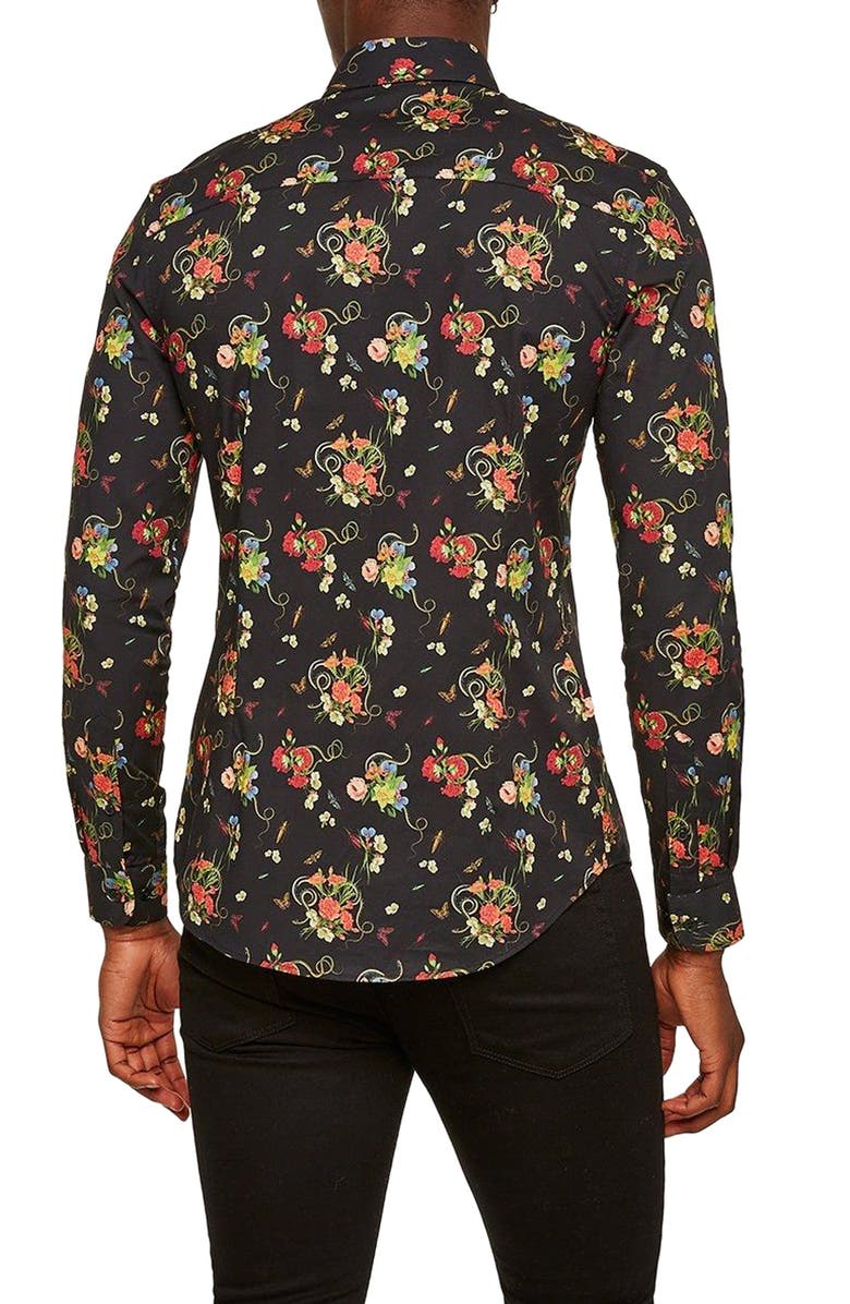 Topman Snake Floral Print Shirt, Alternate, color, 