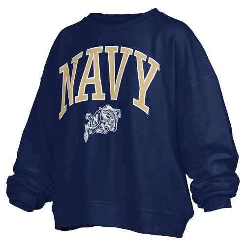 Pressbox Navy Navy Midshipmen Janise Arch Over Logo Waist Length Oversized Pullover Sweatshirt