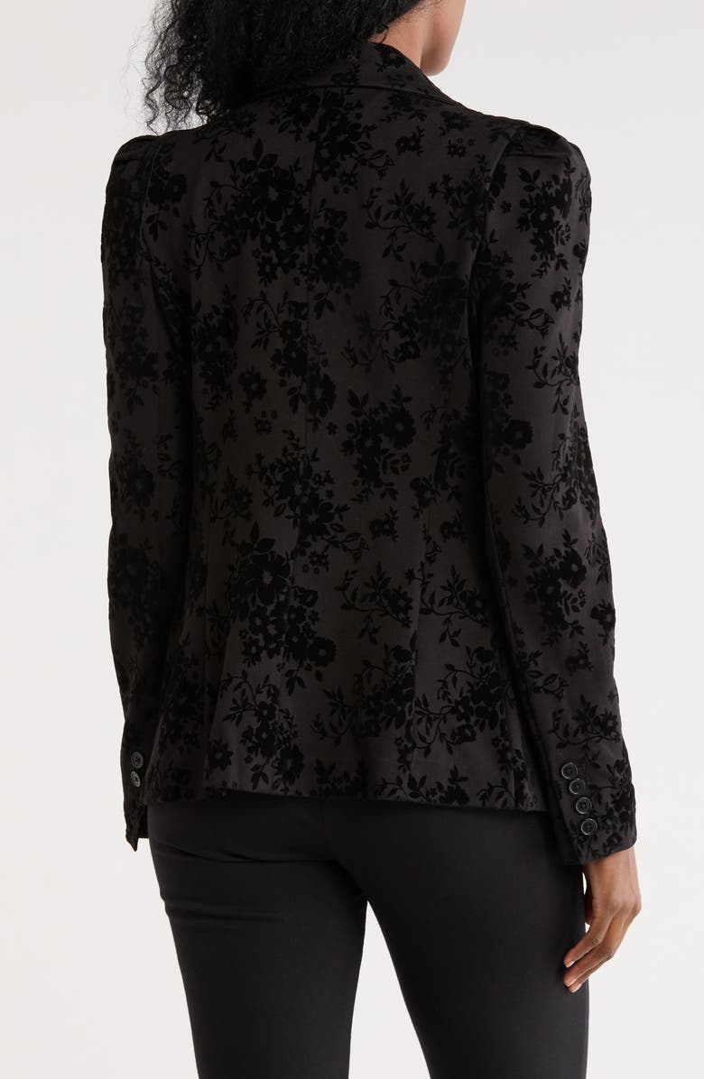 Nicole Miller Floral Flocked Ponte Blazer, Alternate, color, Very Black