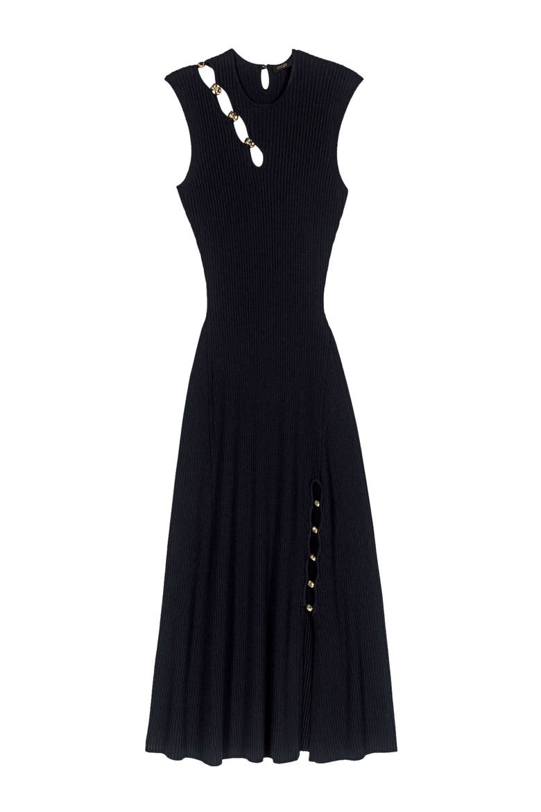 Cutaway rib knit maxi dress, Main, color, Black