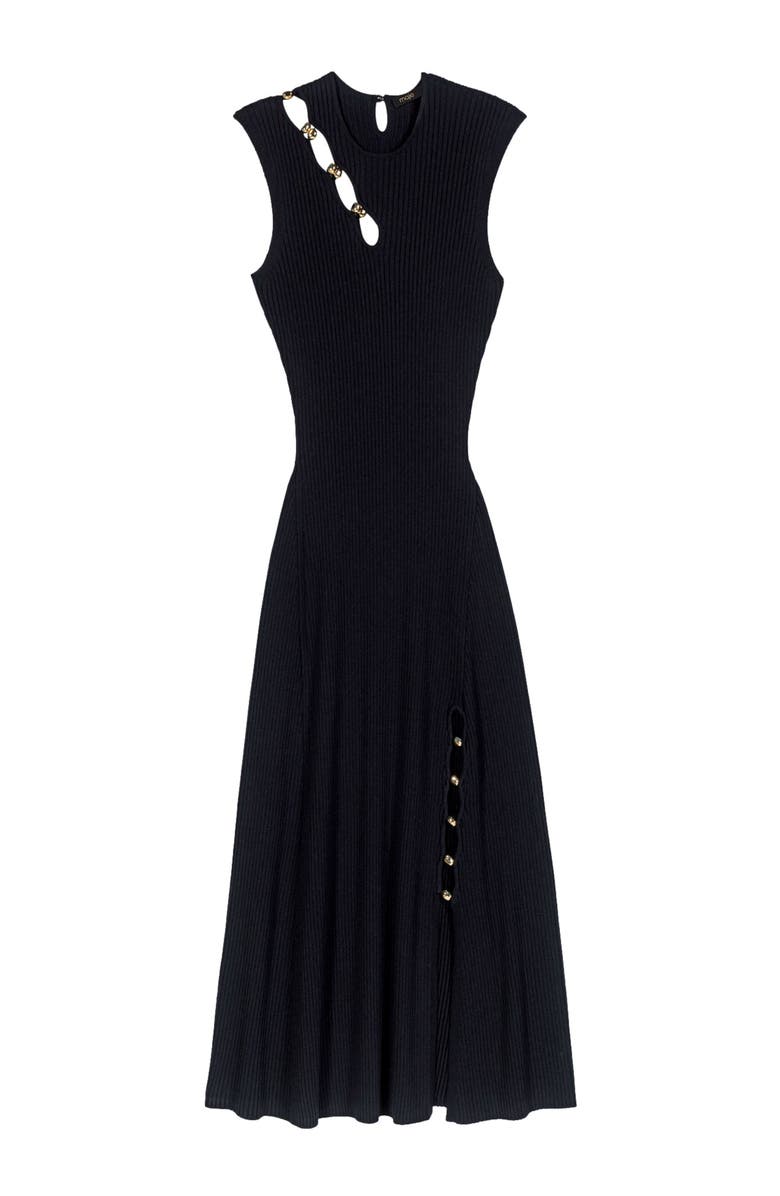 maje Cutaway rib knit maxi dress, Main, color, Black