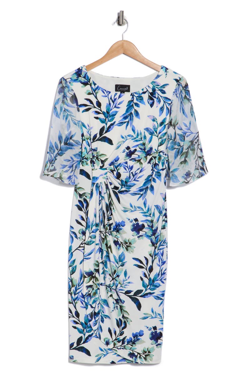 Connected Apparel Flutter Sleeve Faux Wrap Minidress, Alternate, color, Ivory