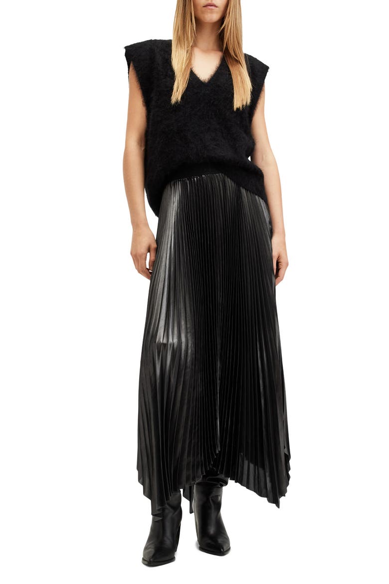 Phia Metallic Pleated Skirt, Alternate, color, GUNMETAL GREY