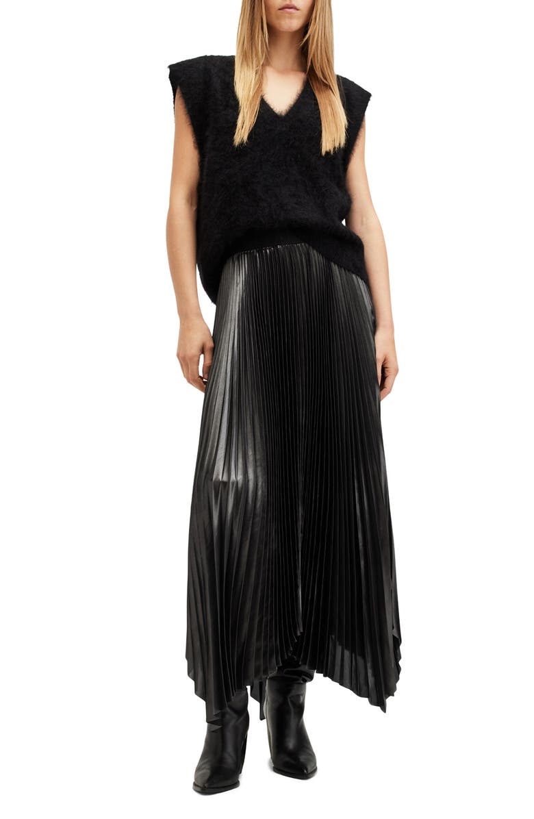 AllSaints Phia Metallic Pleated Skirt, Alternate, color, Gunmetal Grey