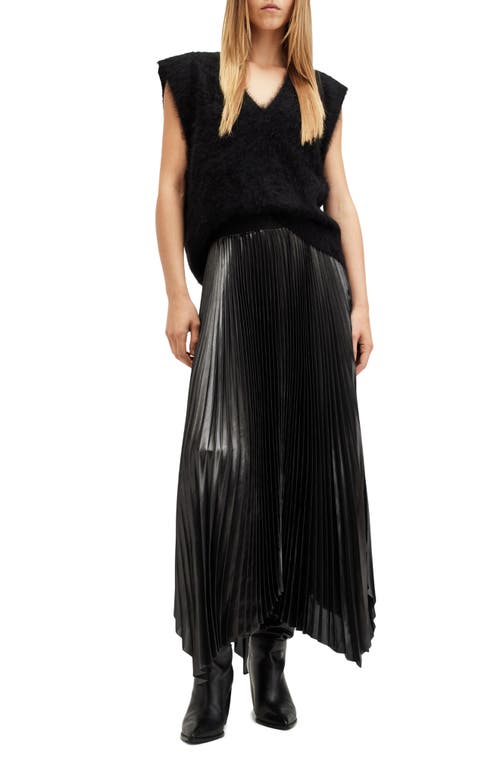 Allsaints Phia Metallic Pleated Skirt In Gunmetal Grey