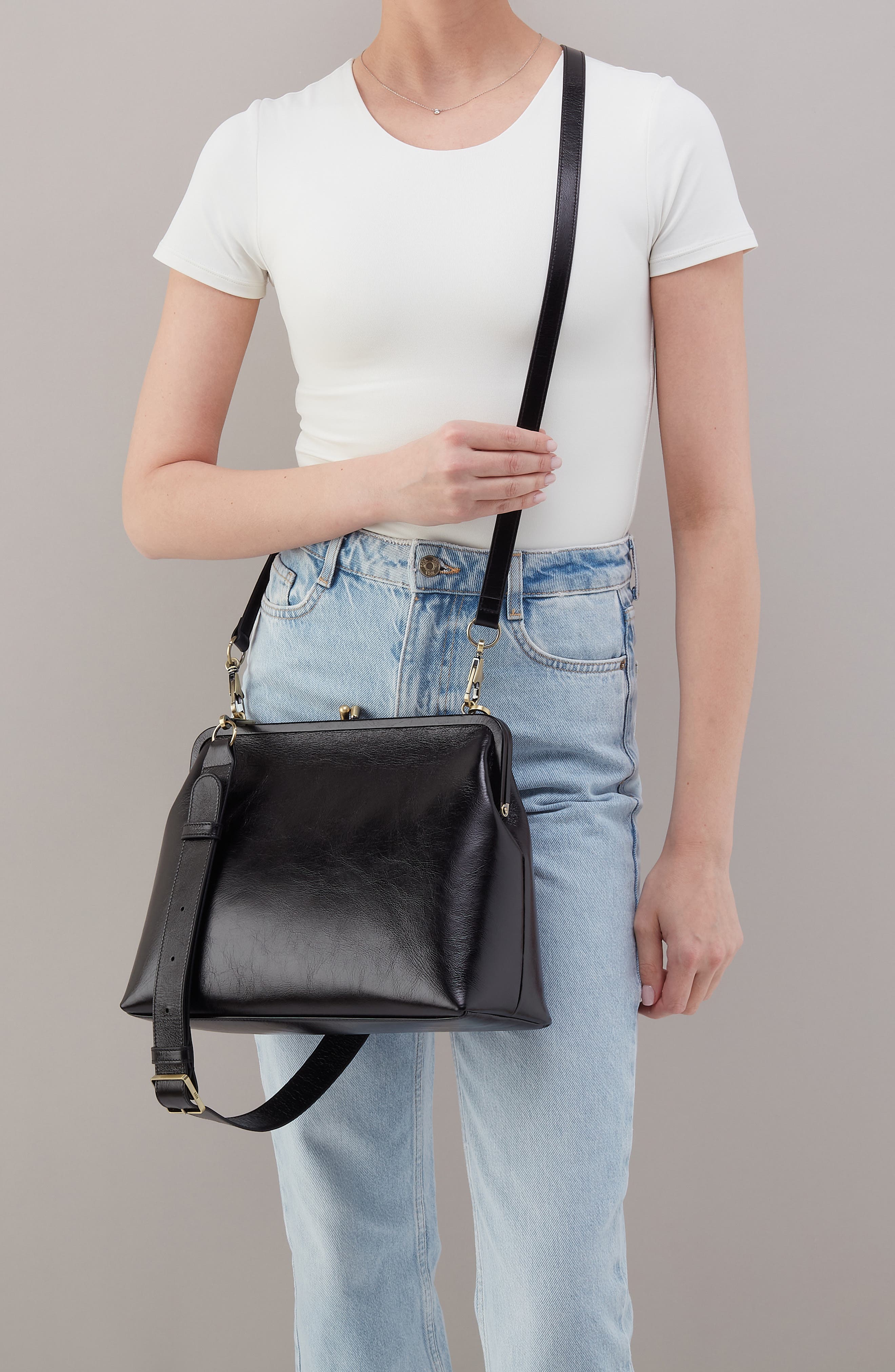 Alba Frame Large Leather Shoulder Bag, Alternate, color, BLACK