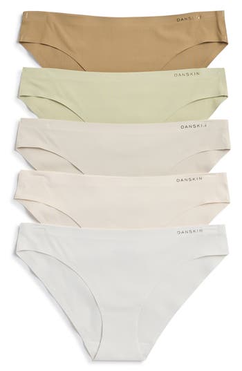 Danskin Assorted 5-pack Ribbed Microfiber Hipster Briefs In Matcha/pearl/oat