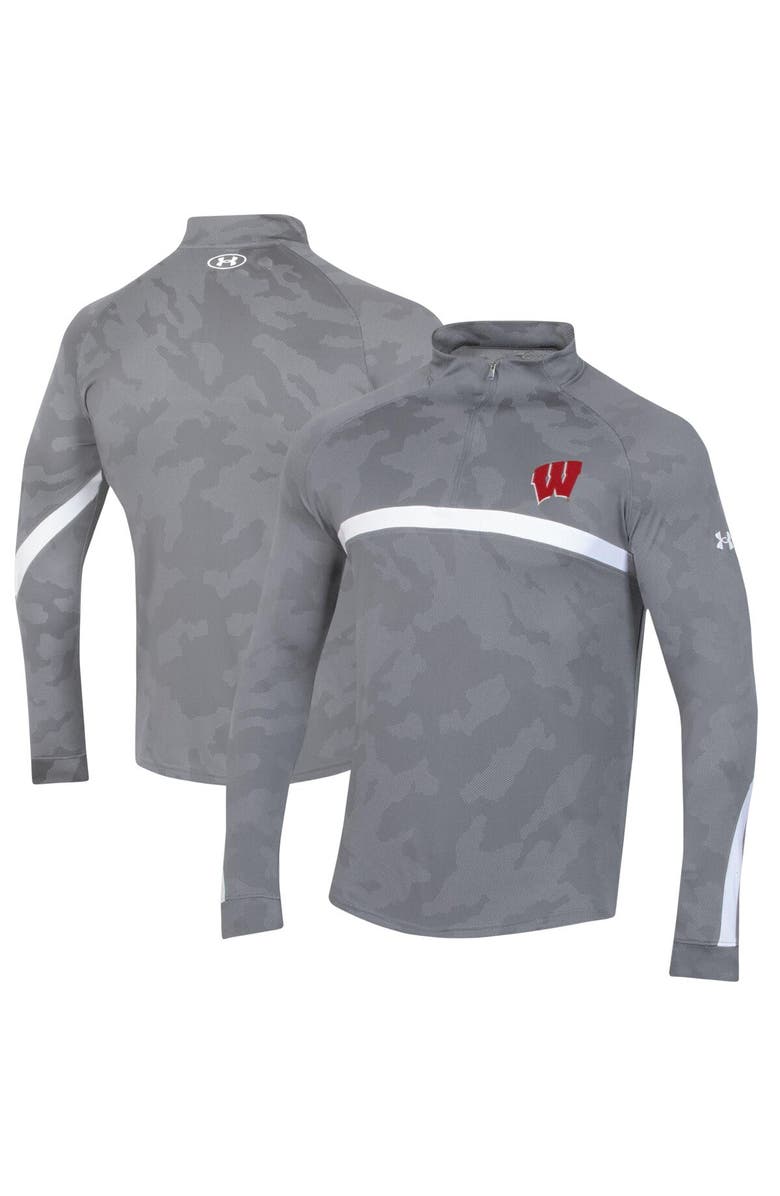 Under Armour Men's Under Armour Steel Wisconsin Badgers Game Day Camo Raglan Quarter-Zip Top, Main, color, Steel