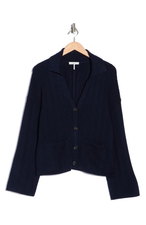 Cynthia Johnny Collar Cable Knit Cardigan