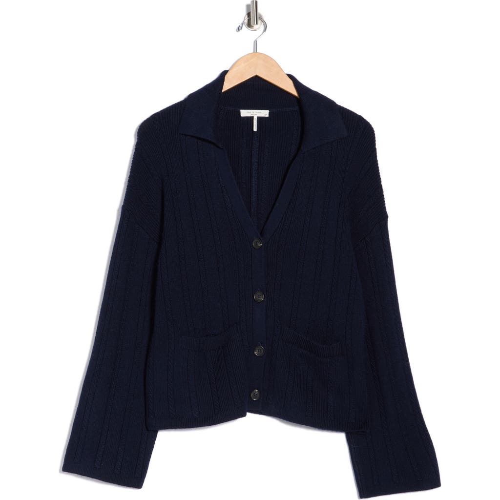 Rag & Bone Cynthia Johnny Collar Cable Knit Cardigan In Blue
