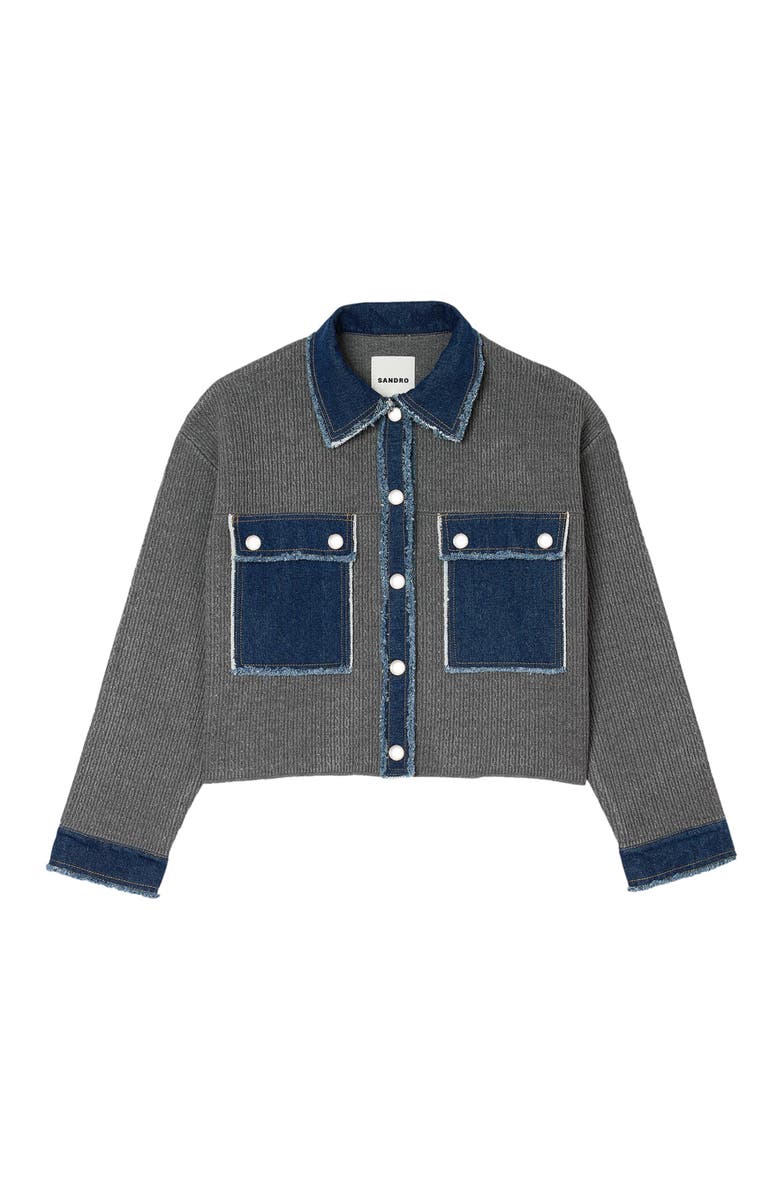 SANDRO Denim and knitwear coatigan, Alternate, color, 