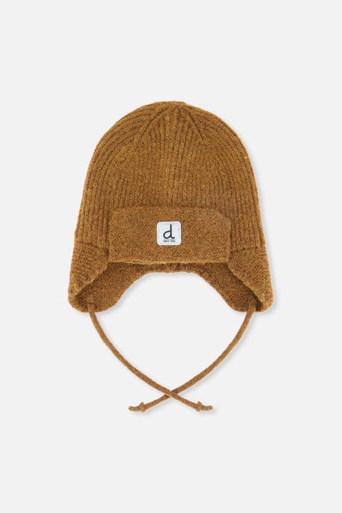 Helmet Ear Flap Chin Tie Fleece Lined Winter Knit Hat
