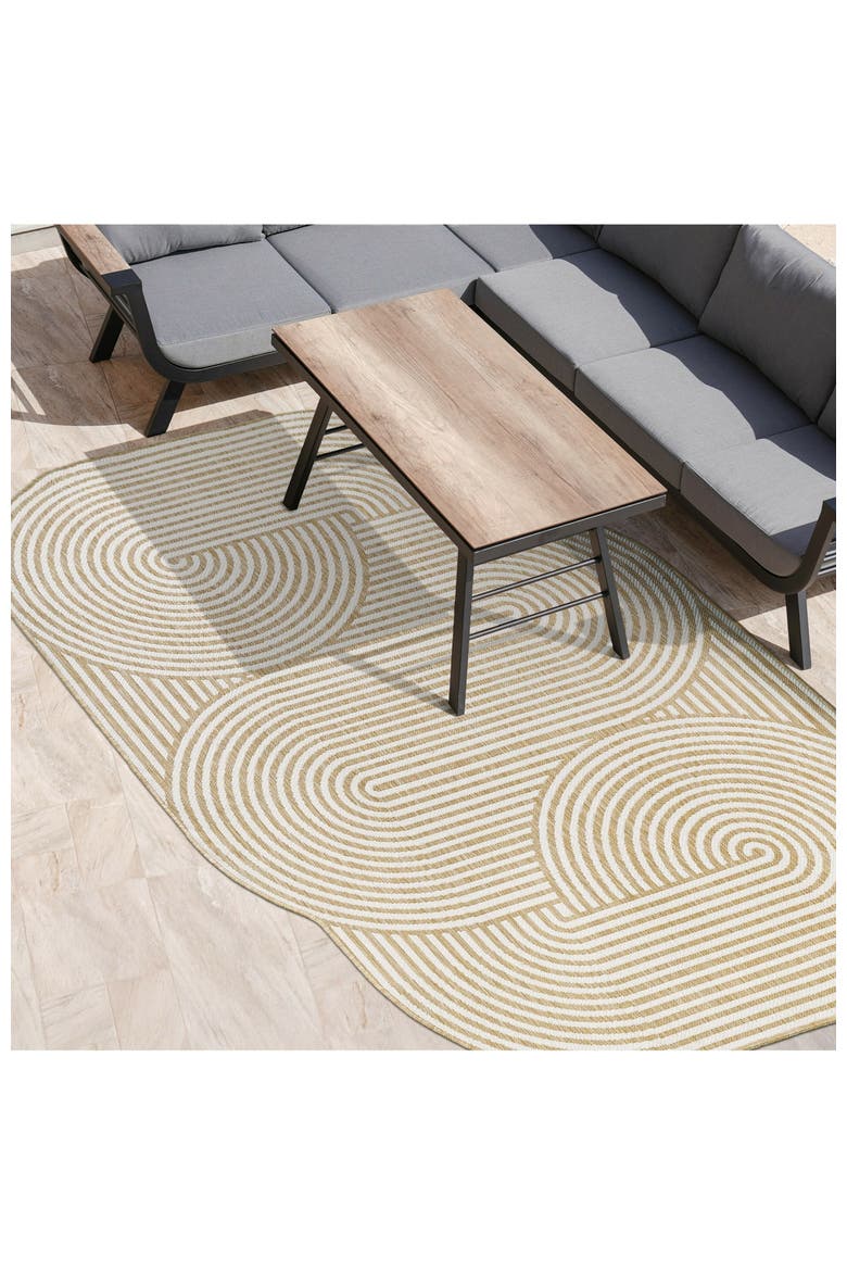 Margot Modern Geometric Arch Stripe Indoor/Outdoor Shaped Area Rug, Alternate, color, Cream/Natural