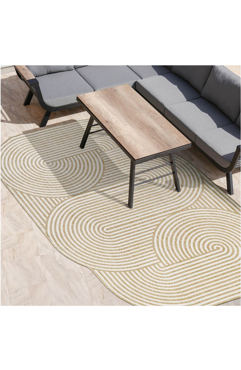 JONATHAN Y Margot Modern Geometric Arch Stripe Indoor/Outdoor Shaped Area Rug, Alternate, color, Cream/Natural