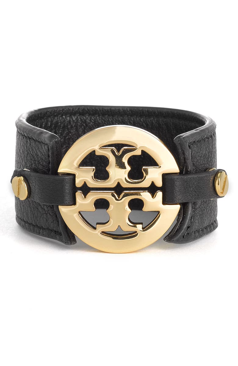 Tory Burch Leather Logo Buckle Bracelet, Main, color,
