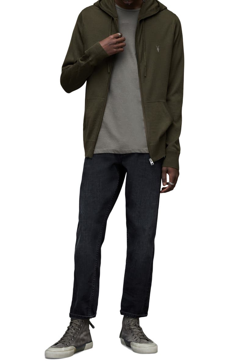 AllSaints Mode Slim Fit Merino Wool Zip Hoodie, Alternate, color, Park Green
