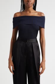 Ramy Brook Luke Foldover Off the Shoulder Rib Top