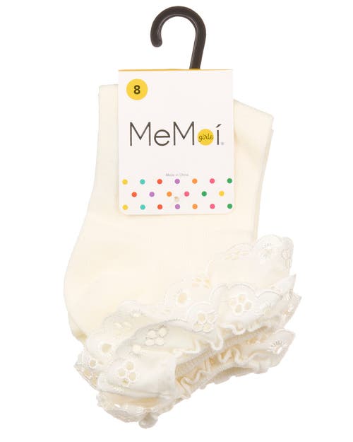 Memoi Dual Layer Eyelet Lace Anklet Sock In White