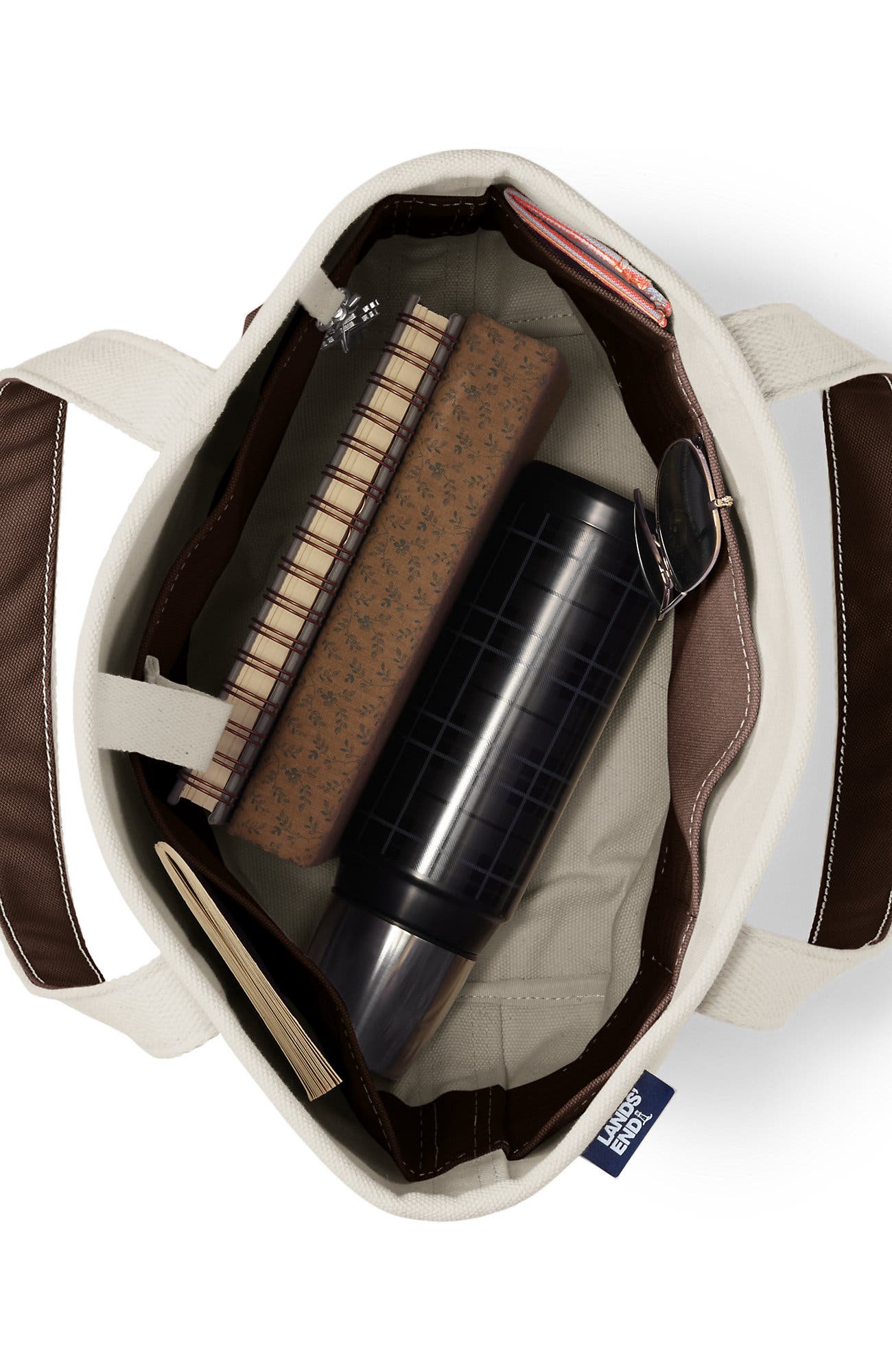 Lands' End Open Top Canvas Tote Bag, Alternate, color, Natural/Brown Root