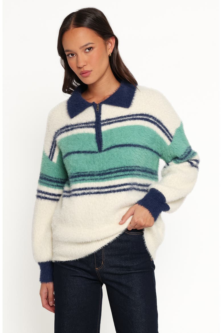 Vickie Quarter Zip Sweater, Alternate, color, CREAM GREEN STRIPE