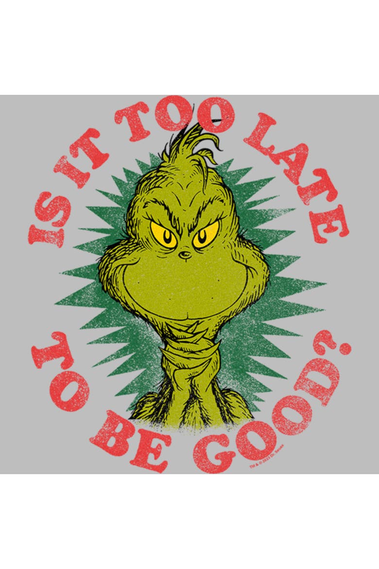 Girls' Dr. Seuss Christmas Grinch Is it too Late Graphic T-Shirt, Alternate, color, Athletic Heather