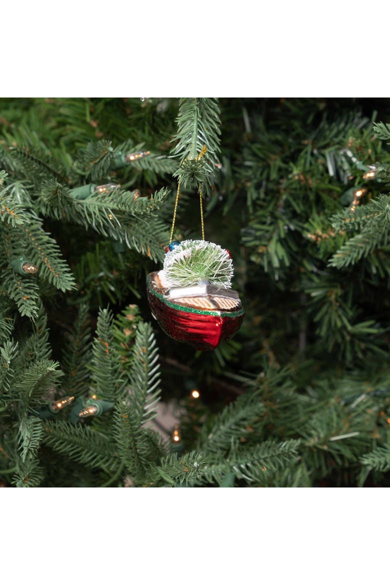 Runabout Boat Glass Christmas Ornament, Alternate, color, Green