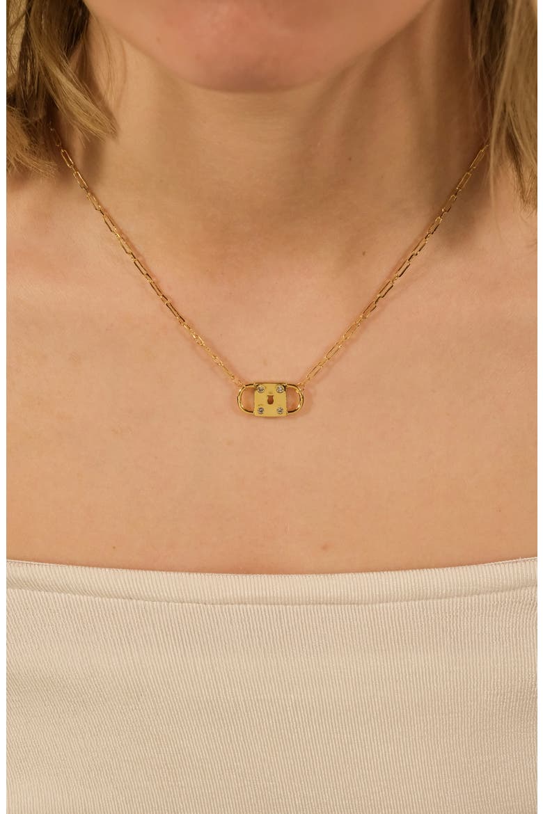 Double Padlock Cubic Zirconia Pendant Necklace, Alternate, color, GOLD