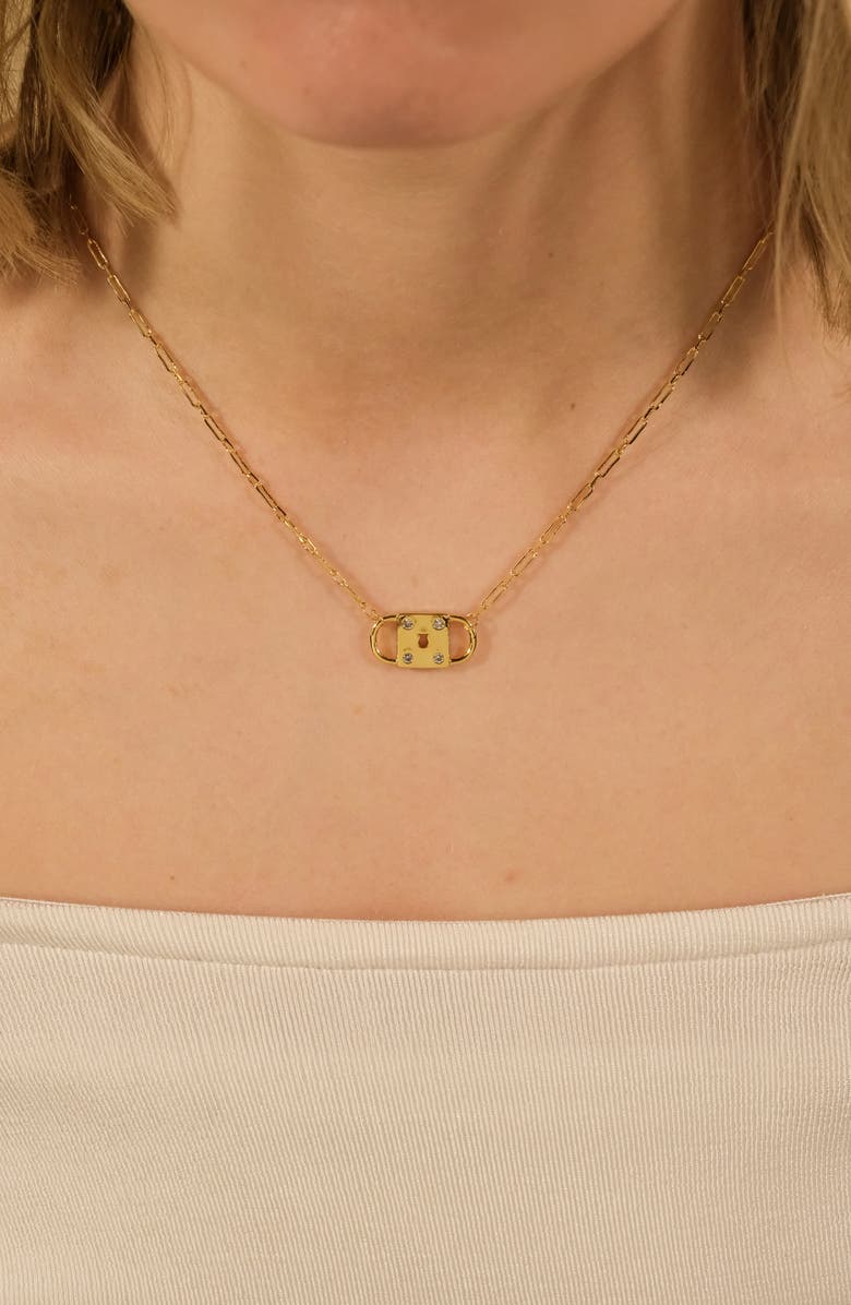 Sterling Forever Double Padlock Cubic Zirconia Pendant Necklace, Alternate, color, Gold