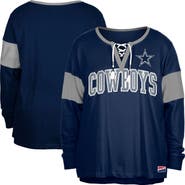 New Era Women's New Era Navy Dallas Cowboys Plus Size Lace-Up Notch Neck Long Sleeve T-Shirt