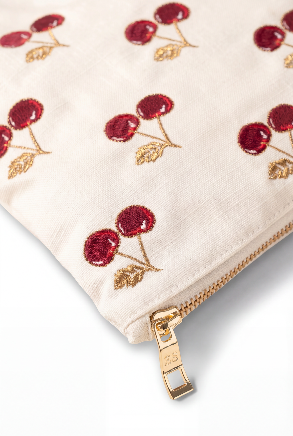 Elizabeth Scarlett Cherries Velvet Everyday Pouch, Alternate, color, Cream