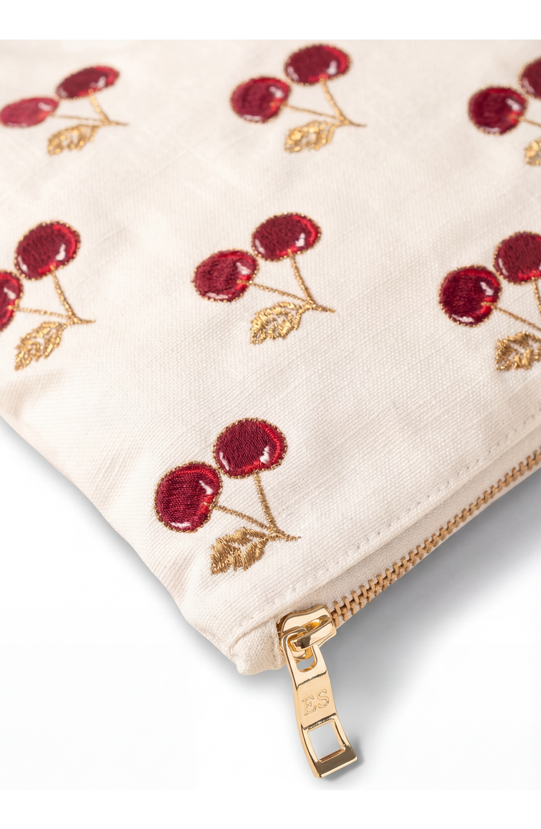 Elizabeth Scarlett Cherries Velvet Everyday Pouch, Alternate, color, Cream