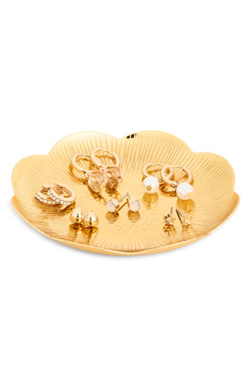 Bp. Set Of 6 Pairs Of Earrings & Trinket Tray In Gold