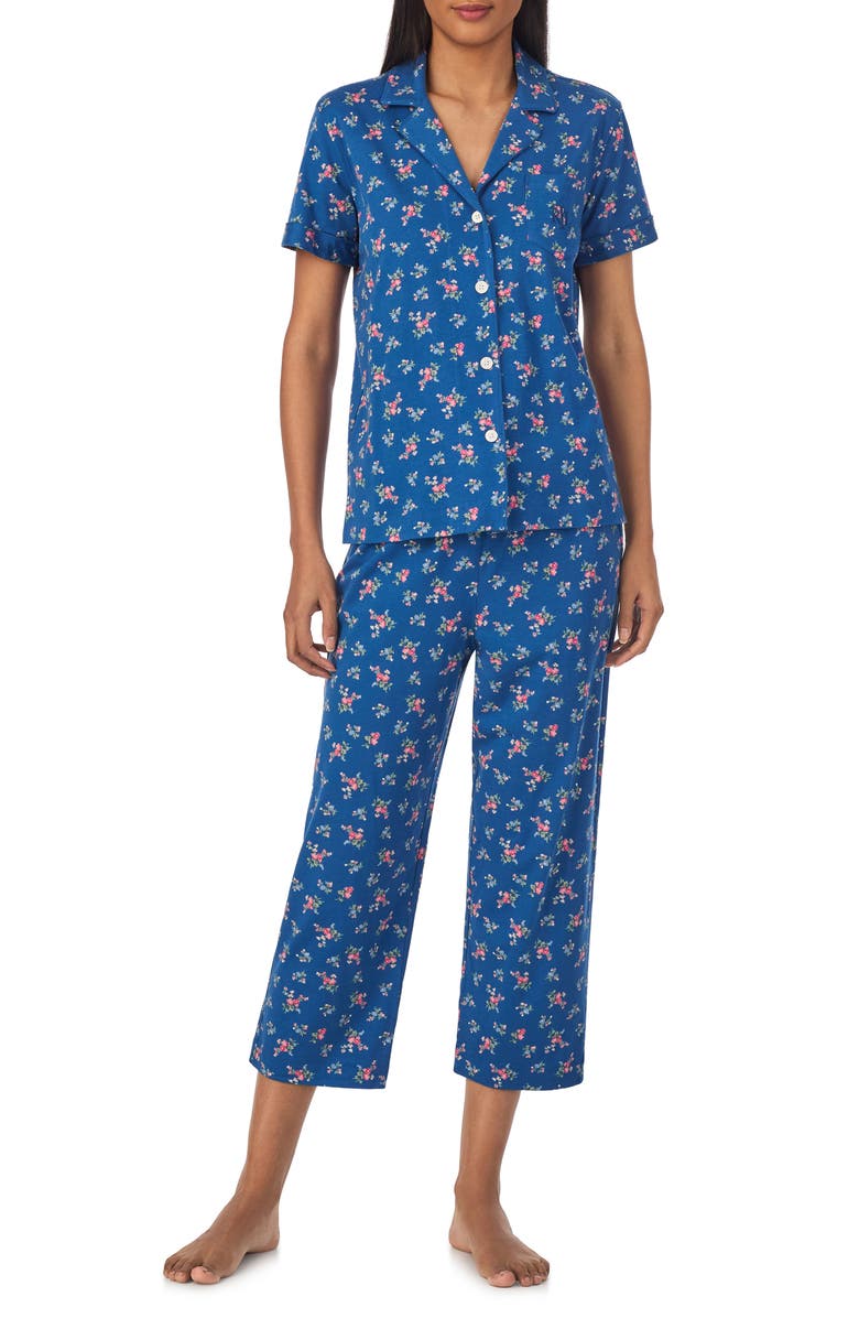 Lauren Ralph Lauren Floral Cotton Blend Crop Pajamas, Main, color, 