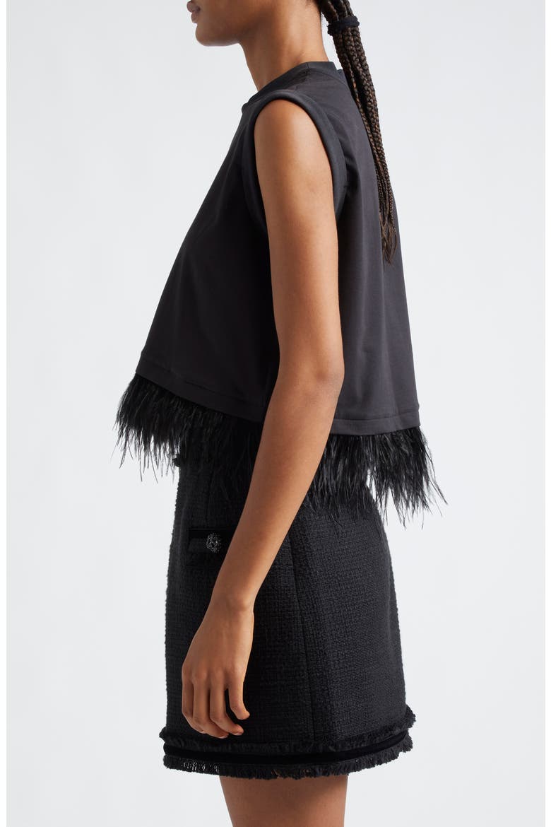 Feather Trim Crop Top, Alternate, color, BLACK