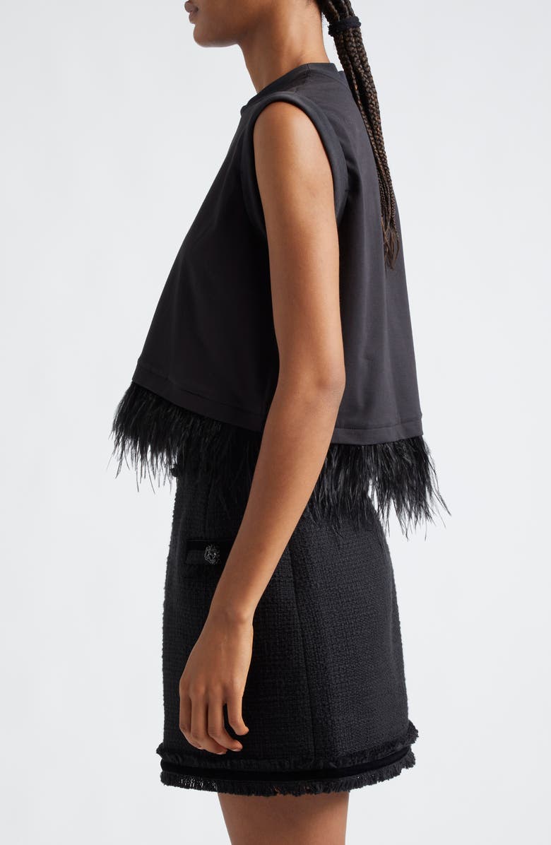 Cinq à Sept Feather Trim Crop Top, Alternate, color, Black
