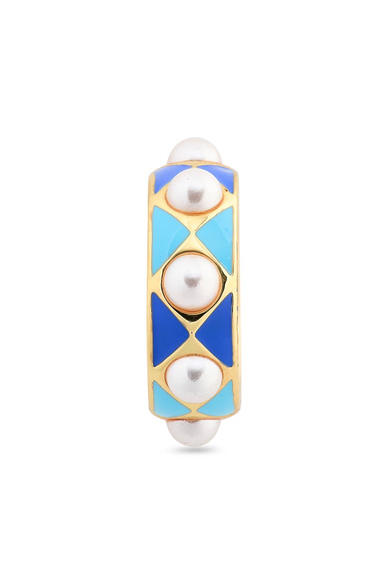 Faux Pearl & Enamel Band Ring, Alternate, color, BLUE- MULTI GOLD
