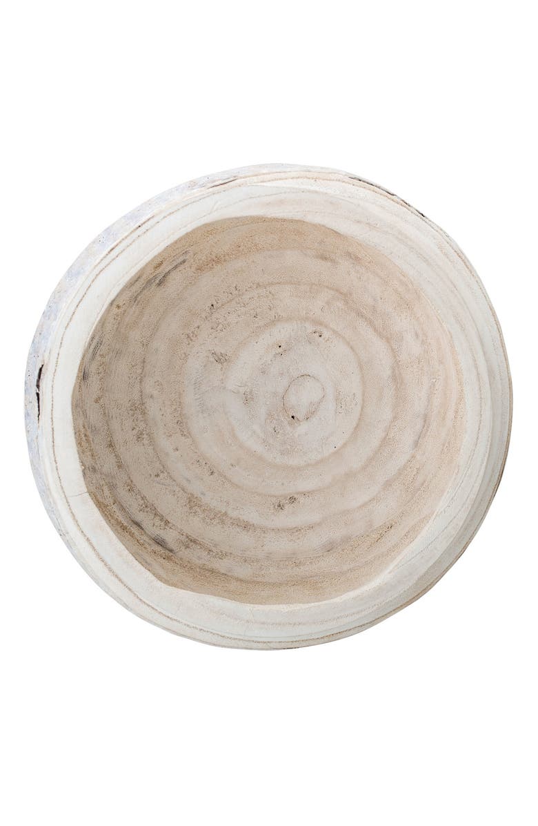 Storied Home Decorative Hand-Carved Paulownia Wood Bowl, Whitewashed, Alternate, color, White