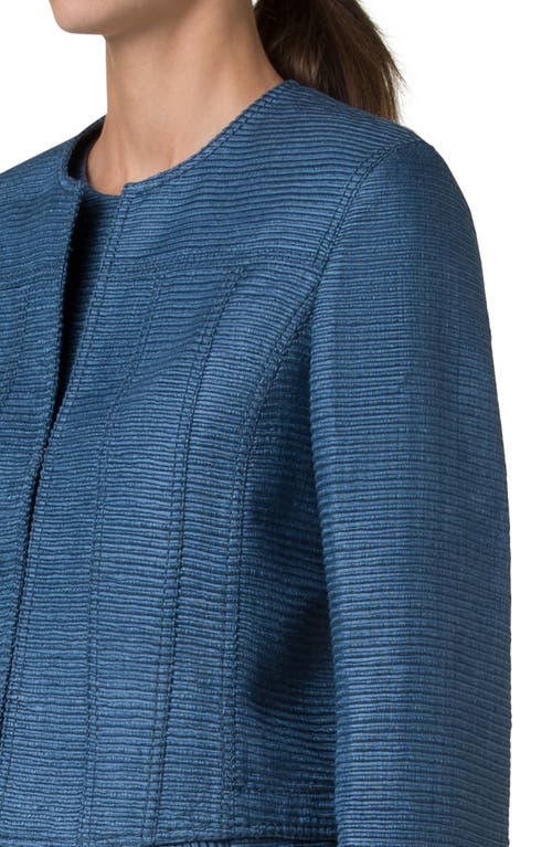 Akris Punto Indian Silk Ottoman Knit Crop Jacket In Medium Blue