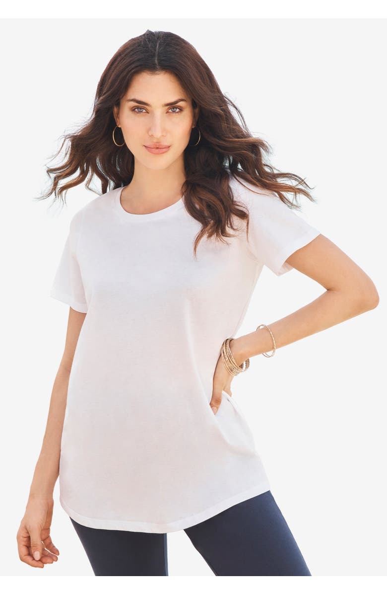 Roaman's Plus Size Cotton Ultimate Crewneck Tee, Alternate, color, Pale Blue