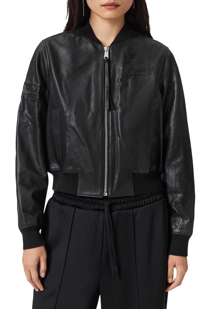 x Williams F1 Racing Orten Leather Bomber Jacket, Main, color, BLACK