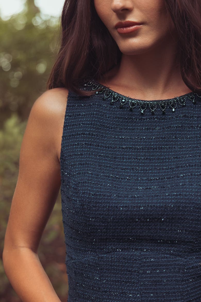 Sleeveless A-Line Boucle Midi Dress, Alternate, color, Midnight