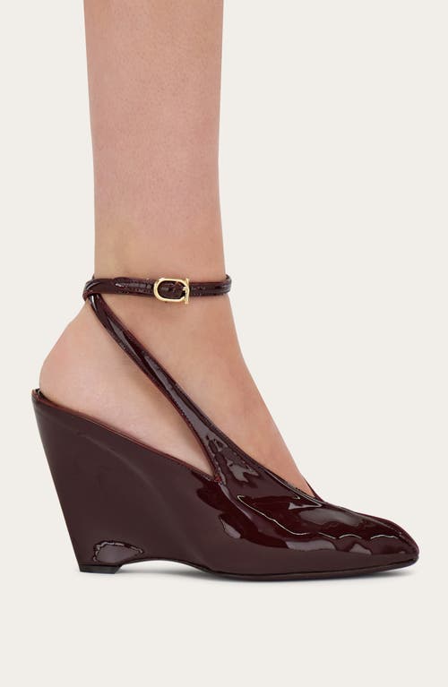 Ferragamo Arcadia Ankle Strap Wedge Pump In Burgundy