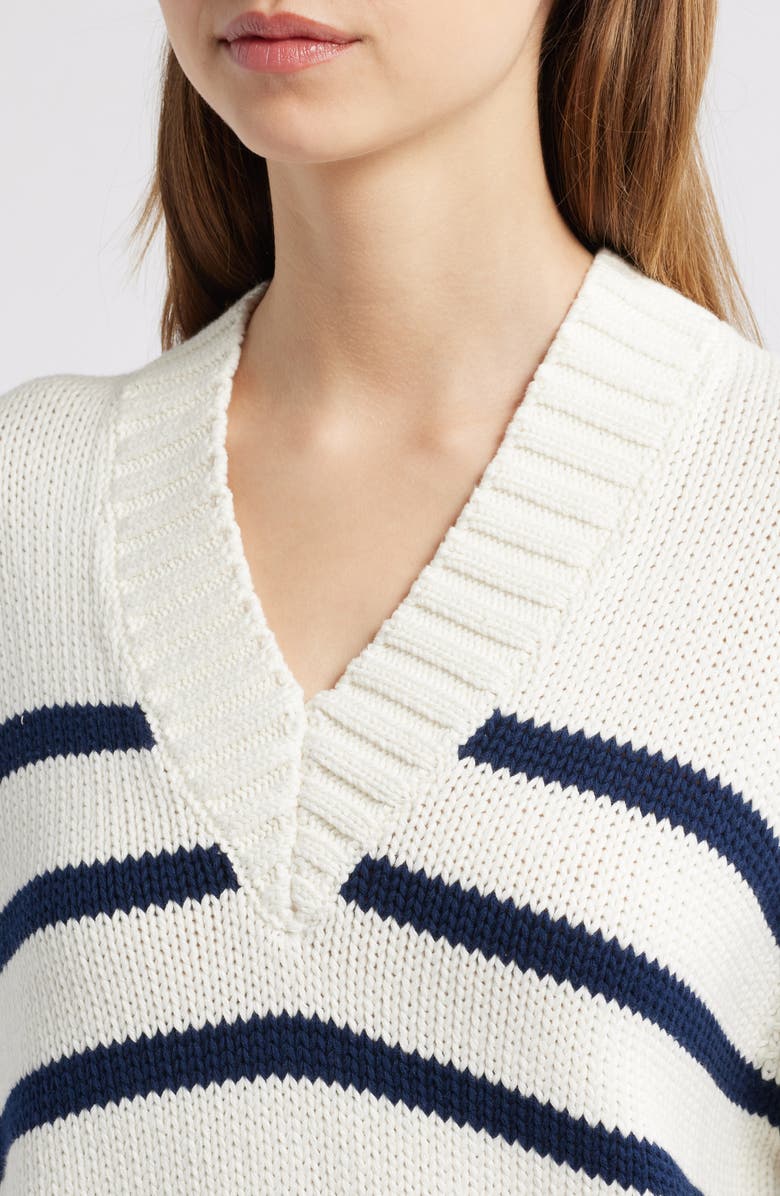 Rails Penny Stripe V-Neck Cotton Sweater, Alternate, color, Ivory Navy Stripe